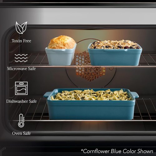 Best Choice Products 3-Piece Ceramic Bakeware Set - Stoneware Casserole & Baking Dishes | Sage Green, 9x12, 8x8, Loaf Pan