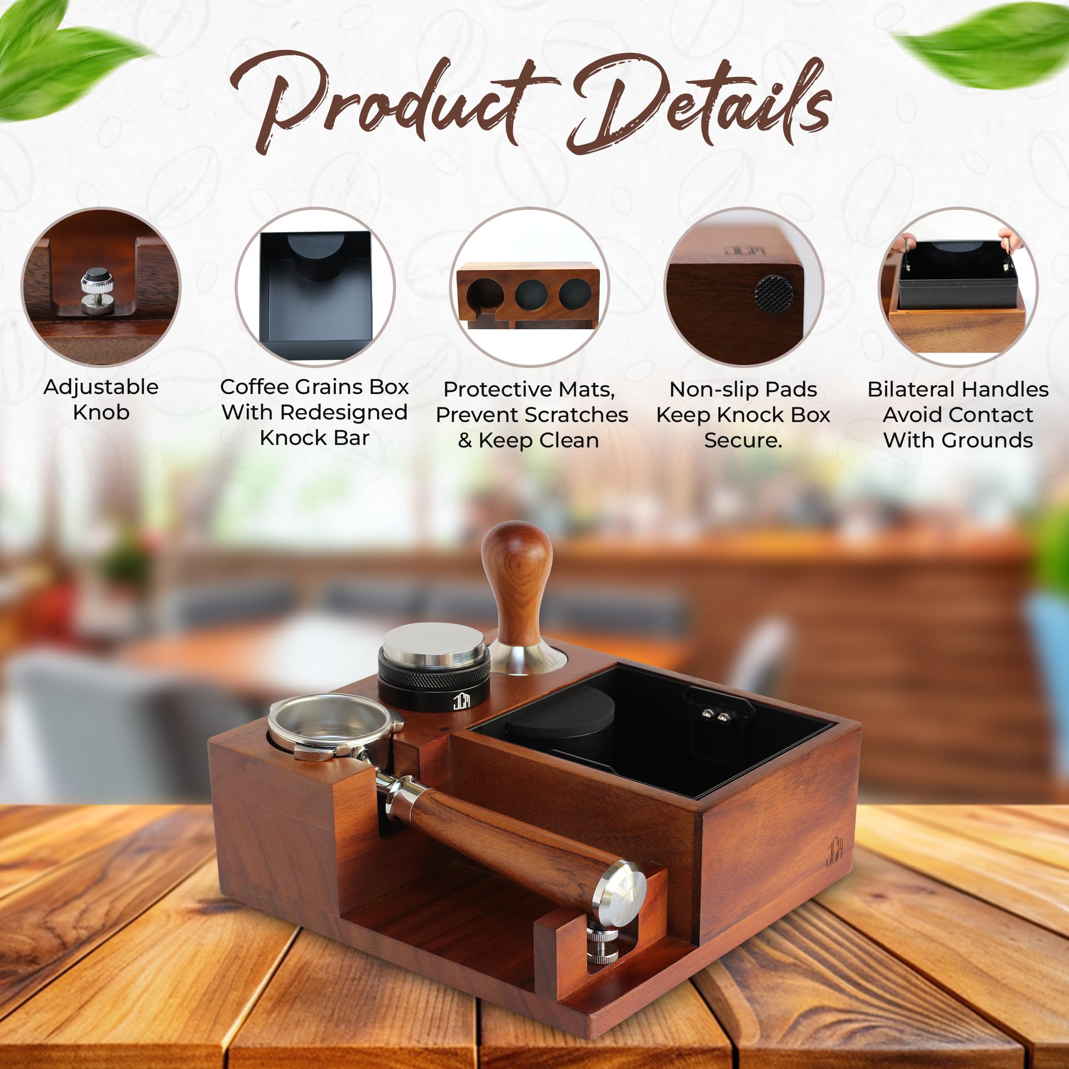 Espresso Knock Box & Tamping Station - Coffee Organizer Box for 51-54mm Tamper, Distributor, Portafilter Accessories - Includes Cleaning Brush