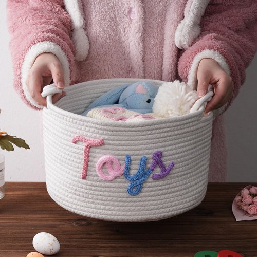 JUOOE Personalized Cotton Rope Baby Gift Basket, Nursery Storage Organizer, Baby Shower Basket with Custom Name