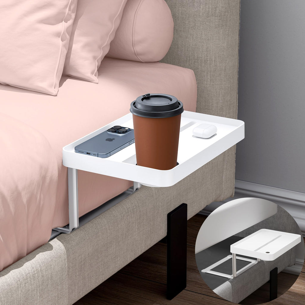KIWIFOTOS Raised Bedside Shelf for Bed Tray Table Under Mattress for Box Spring Plate Platform Bed Nightstand Shelf Bedside Caddy College Dorm Room