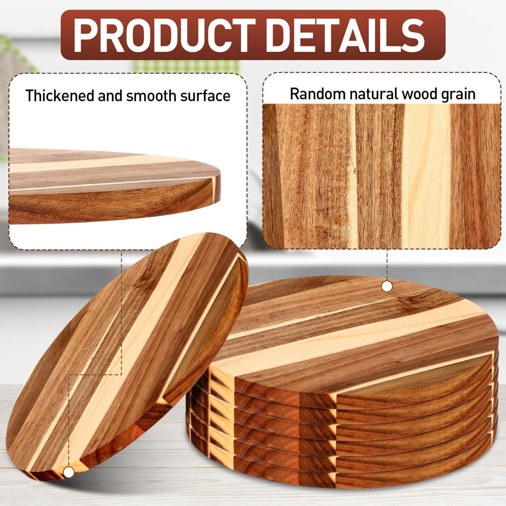 Patelai 10 Pack 12" Acacia Wooden Round Cutting Boards Bulk 0.6 Inch Thick Round Charcuterie Board Smooth Surface Multipurpose Chopping Serving Tray for Pizza Fruit Vegetables Bread
