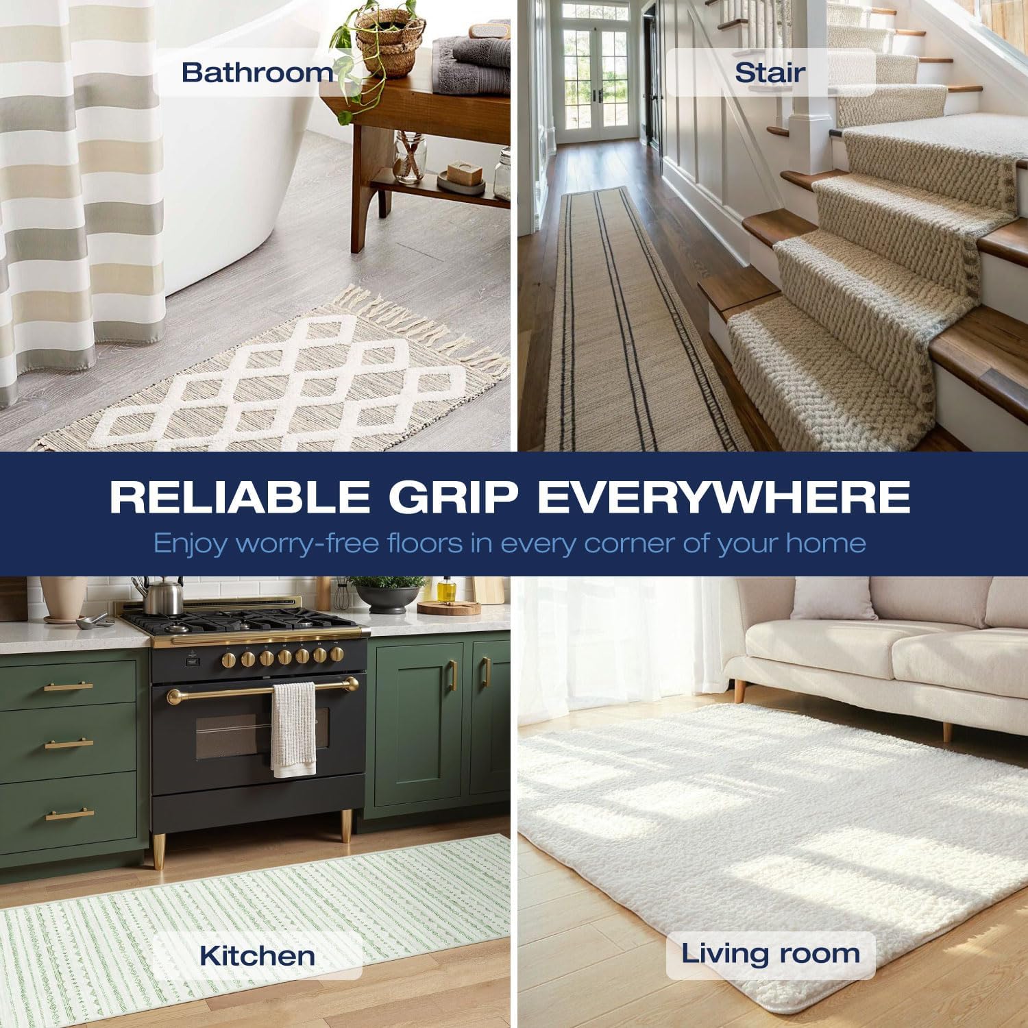 Skiennix Reusable Rug Grippers - Non-Slip Double-Sided Adhesive Pads for Hardwood & Tile Floors | 8 Pieces