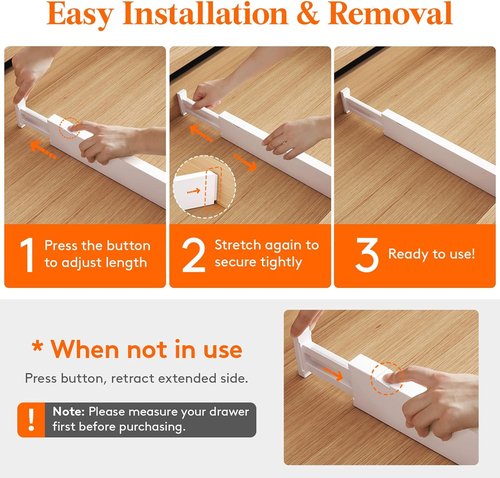Lifewit Adjustable Drawer Dividers - 5 Pack 2.36" High Expandable Organizers for Clothes & Utensils | White