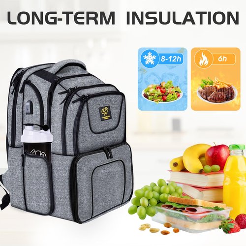 519 Fitness Meal Prep Backpack,Hiking Outdoor Insulated Unisex Lunch Cooler with Computer Compartment,Include 6 Meal Containers,2 Ice Packs and Shaker