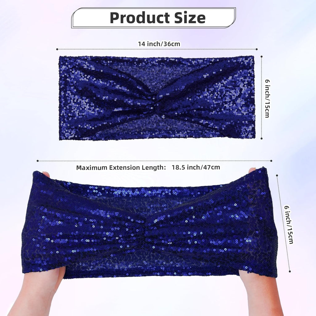 Poise3EHome Navy Blue Sequin Chair Sashes - Elegant Folding Chair Covers for Weddings | 50 PCS