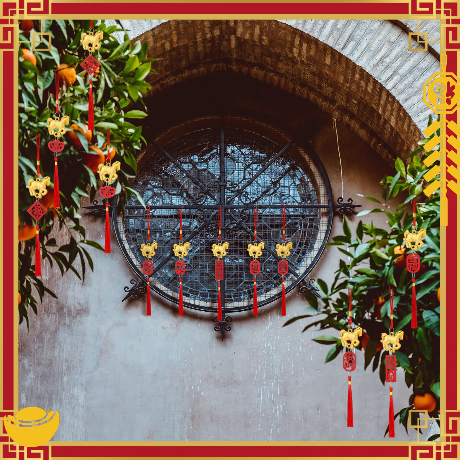 Geosar 12 Pcs Chinese New Year Decorations 2026 Year of The Horse Lucky Charm Lunar Red Hanging Ornaments Feng Shui Tassel Knot Wealth Good Luck for Home, Office, Car, Trees Decor(Horse Style)