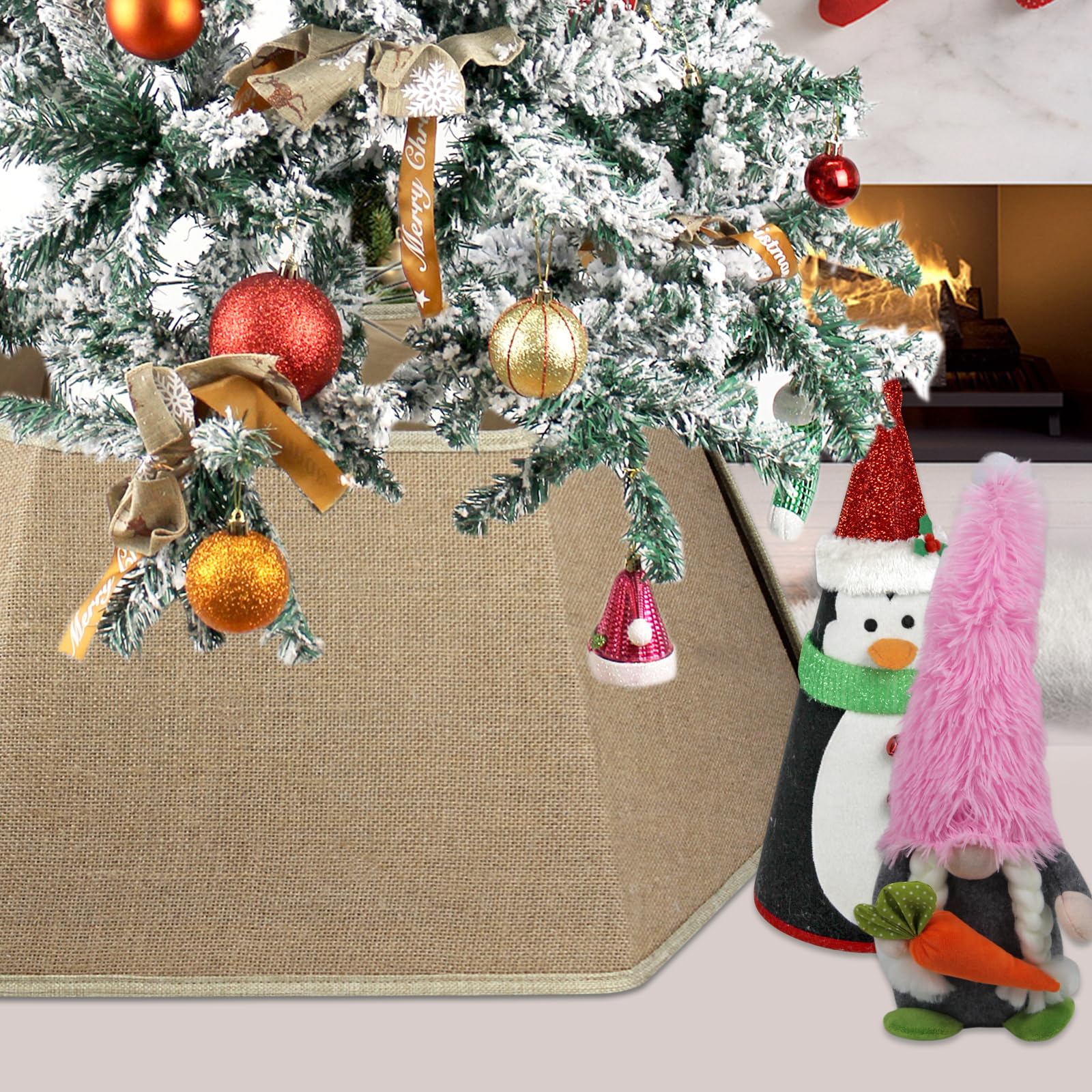Christmas Tree Collar, Christmas Tree Collars for Artificial Trees, 31 Inch Tree Skirt for Christmas, Holiday Home Decor Xmas Tree Ring Tree Stand Base Cover -Flax