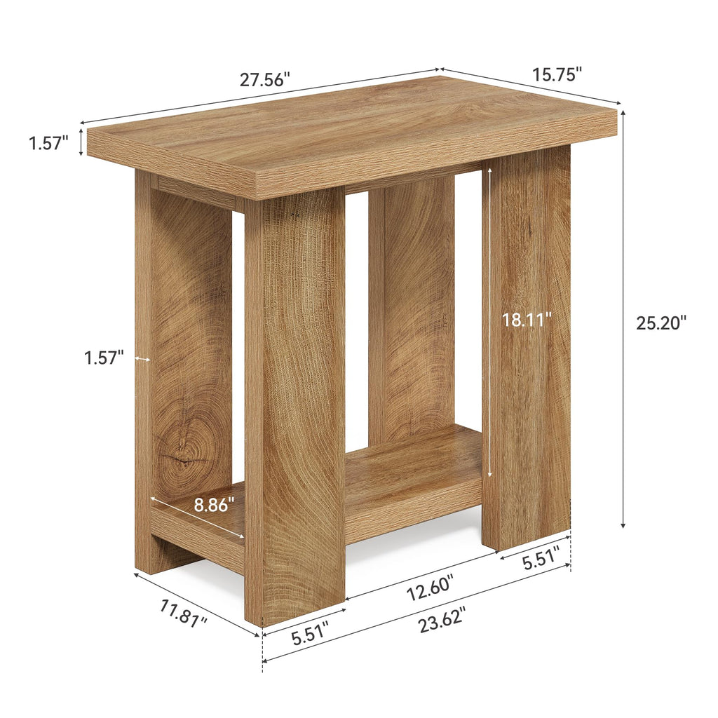 LITTLE TREE 2-Tier Side Table, Farmhouse End Table with Storage Shelves, Small Nightstand Wooden Beside Table Bed Side Table for Small Spaces, Living Room, Bedroom, Light Brown