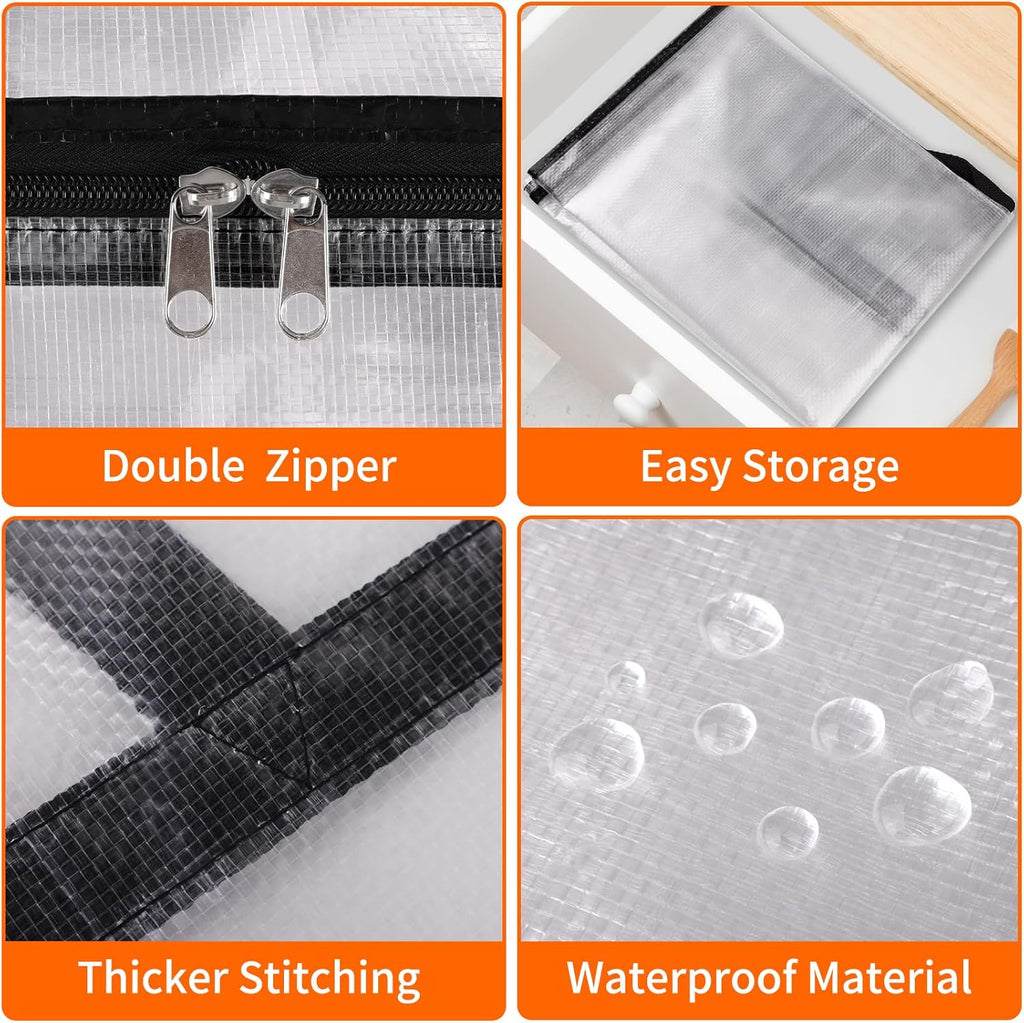 TasticTotes Clear Storage Bags - 6 Pack for Comforters, Clothes & Bedding - Zippered, 40L Capacity