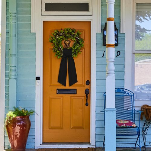 2pcs Black Cotton Wreath Sash for Front Door Solid Polyester Wreaths Satin Sash Burlap Garland Ribbon Accessories for Wreath Yard Doorway Indoor Outdoor Bow Bridal Shower Home Decor,5.1 x 54.3