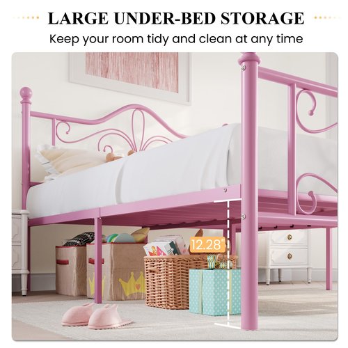 SHA CERLIN Twin Size Bed Frame for Kids,Metal Bed Frame with Butterfly Pattern Design Headboard and Footboard,No Box Spring Needed,Easy Assembly,Pink