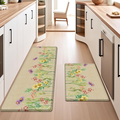 DailyCuddles Kitchen Mats for Floor, 2-Piece Anti-Fatigue Waterproof Kitchen Rugs for Apartment Decor, Easy-Clean Standing Mat with Non-Slip Back for Home, Office, Laundry (17.3"×47" +17.3"×30")