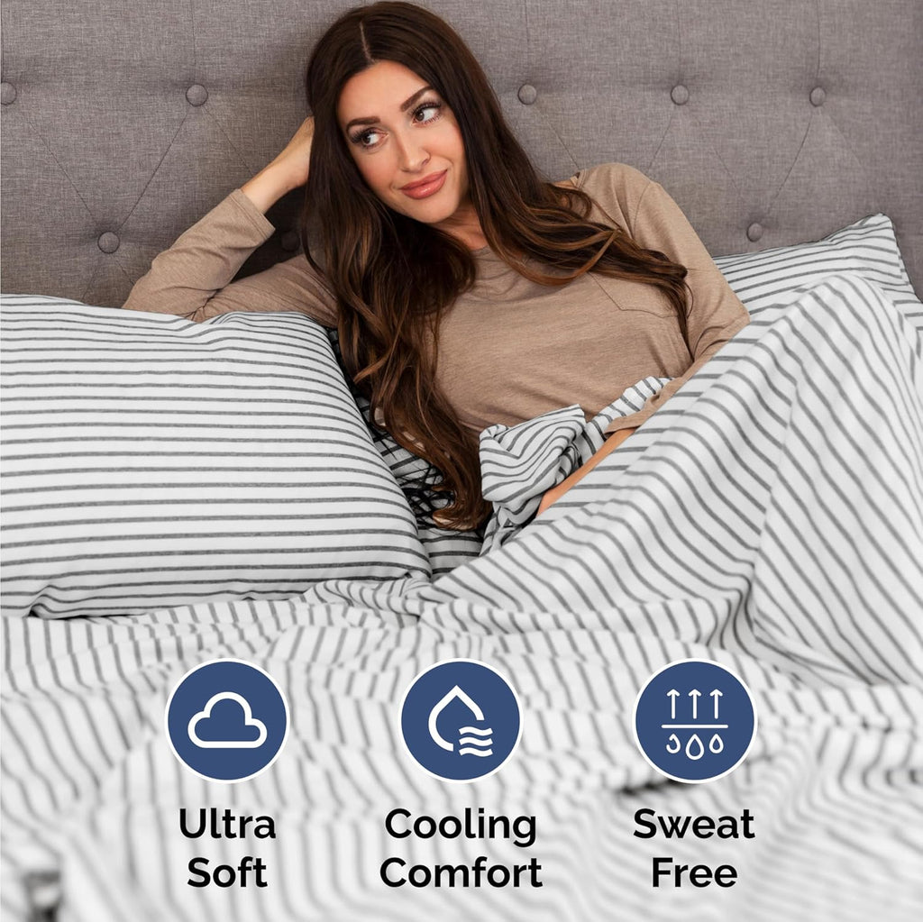 Skiennix Twin Size Sheet Set - Comfy, Breathable & Cooling Bedding - Luxury Grey Stripes - Deep Pockets, Soft, Wrinkle-Free