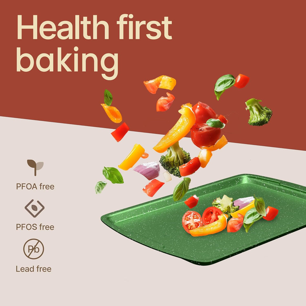 BAKKEN Baking Pan Set - Nonstick Green Marble Coating, Commercial Grade Carbon Steel | Oven Safe Up to 450°F, Set of 3
