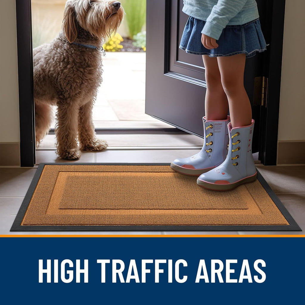 OLANLY Indoor Outdoor Front Door Mat - Waterproof All-Weather Doormat, Easy Clean, 33x21, Tangerine Orange
