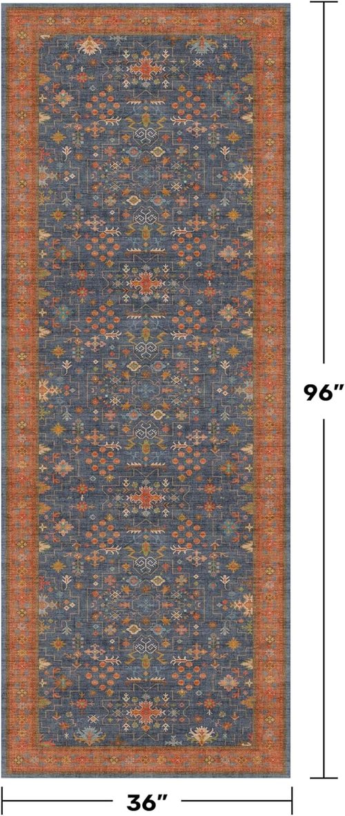 Hazo Haus Washable 3x8 Long Runner Rug - Navy Blue Waterproof, Pet-Friendly, Non-Slip Design