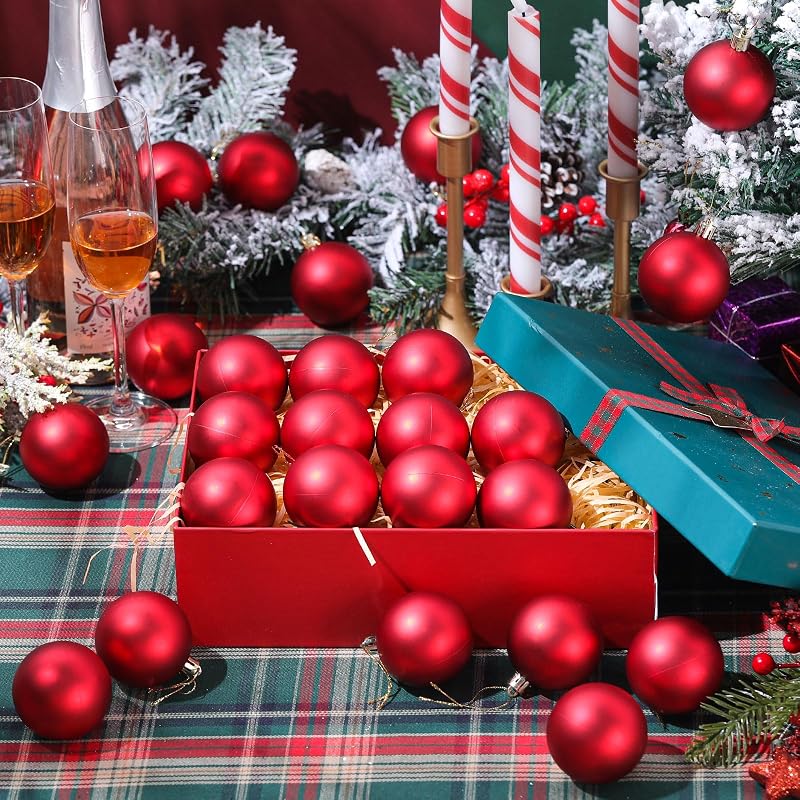 Red Christmas Ball Ornaments 100 Pcs 2.36 Inch Fillable Drops with Gold Rope