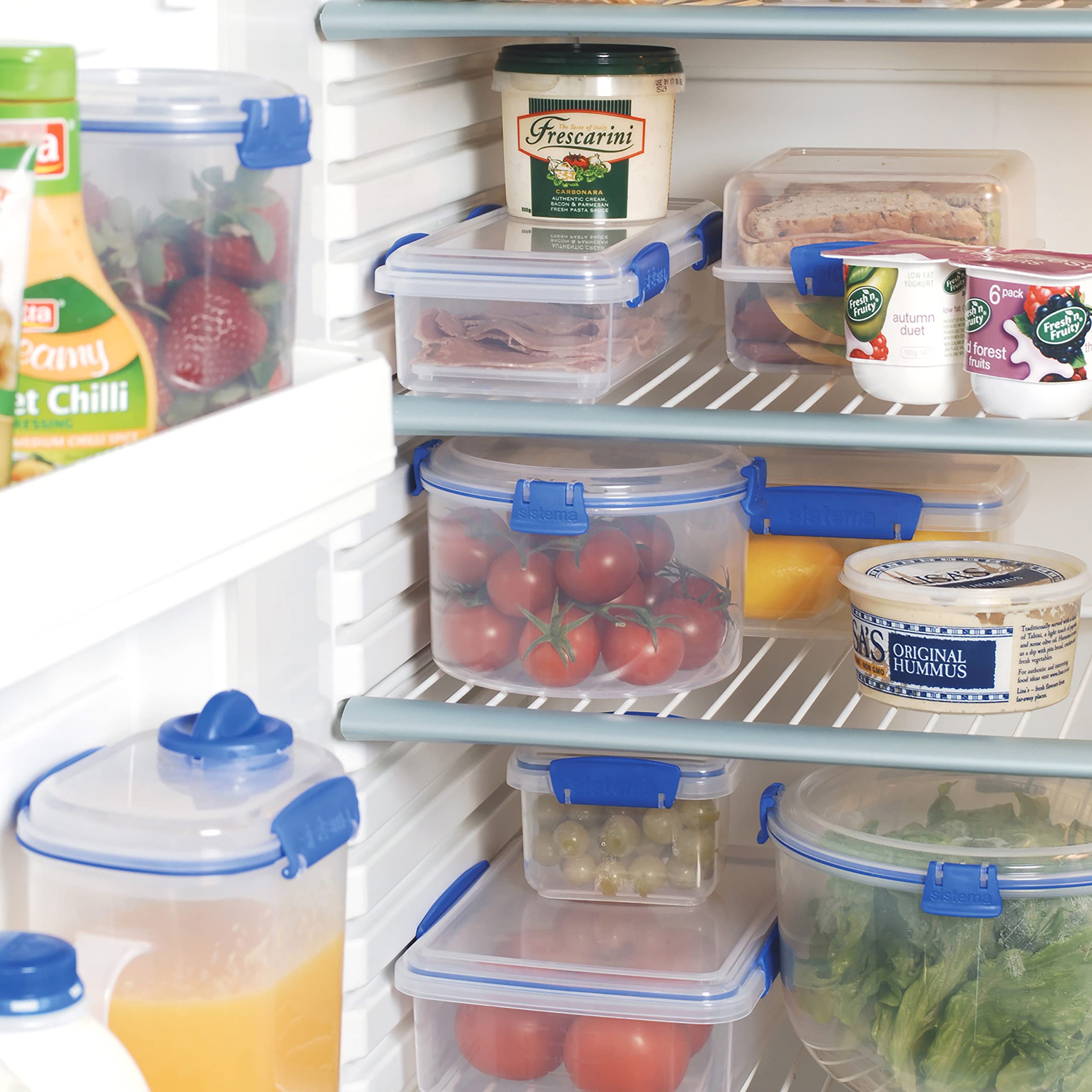 Sistema KLIP IT Rectangular Collection Food Storage Container, 33.8 oz./1.0 L, Clear/Blue, 3 Count