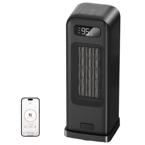 FLANUR Space Heaters for Indoor Use, Smart Portable Electric Heater with Thermostat, WiFi and Voice Control, 12H Timer, 4 Modes, 36dB 1500W PTC Ceramic Safety Heat for Office Bedroom Home 1Pack Black