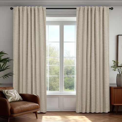 Deconovo Faux Linen 100% Blackout Curtains with Hidden Tabs & Pleat Tape, Tiebacks Included, Thermal Insulated Noise-Reducing Drapes for Bedroom & Living Room, Dark Beige, 50W x 108L, 2 Panels