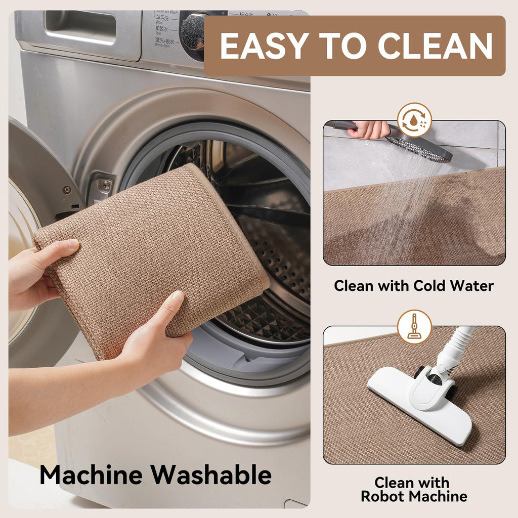 YDKGL Kitchen Mat Kitchen Rugs Sets of 2 PCS Non Slip Washable, Linen-Like 0.3" Thick Cushioned Absorbent Kitchen Mats for Floor, Mild Anti-Fatigue Sink Laundry Standing Mat, Brown 17"x30"+17"x59"