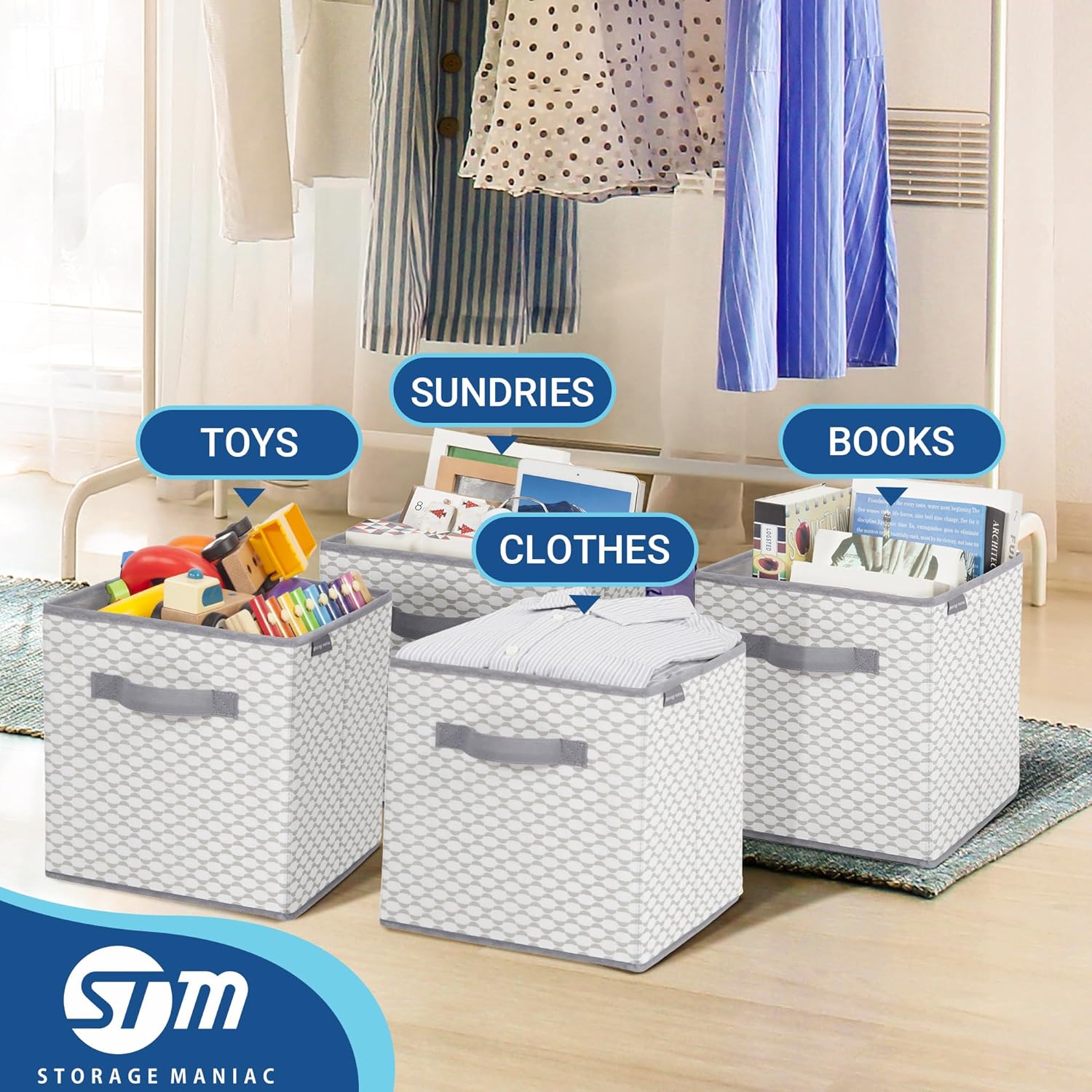 Storage Maniac Storage Cubes - Collapsible Fabric Bins with Handles | 6 Pack, 11 Inch Lattice for Organization