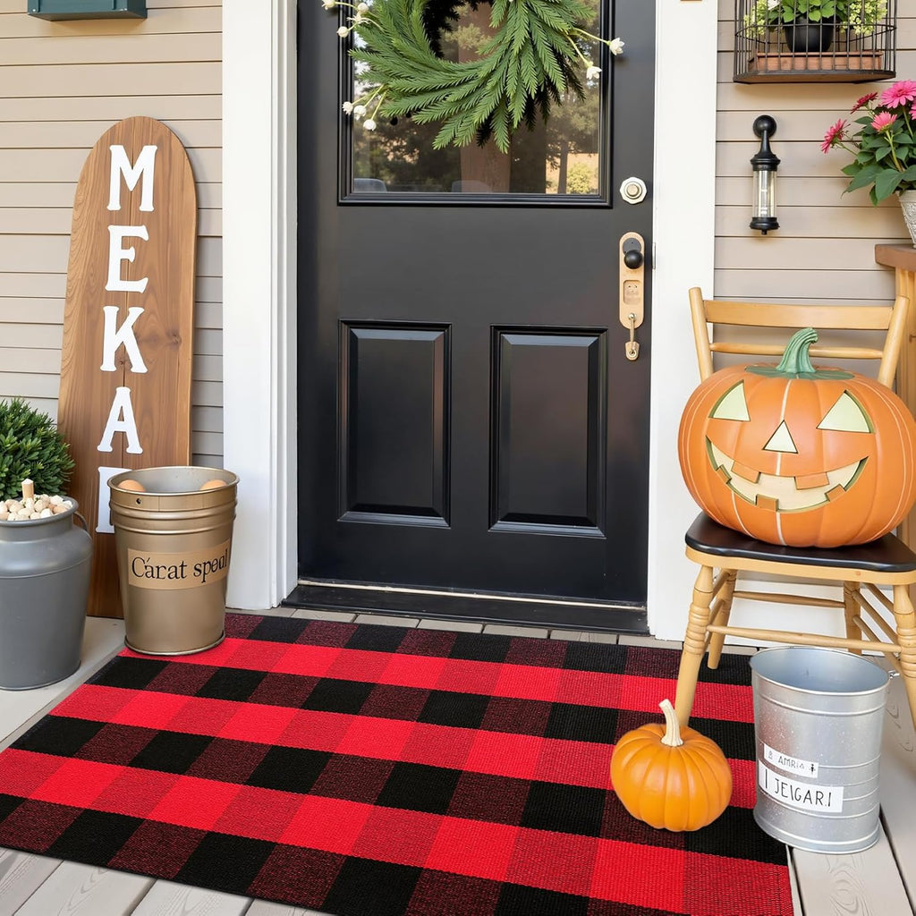 OLANLY Buffalo Plaid Rug - Washable Red and Black Checkered Doormat | 2'4" x 3'7" for Indoor/Outdoor Use