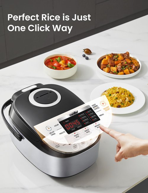 COMFEE' Rice Cooker 12 Cups Cooked/6 Cups Uncooked, Portable Non-Stick Rice Maker, Japanese Rice Cooker with Fuzzy Logic Technology, 24-Hour Timer Delay, 11 Presets, Steamer, Fast Cooker, Grain Cooker, Black