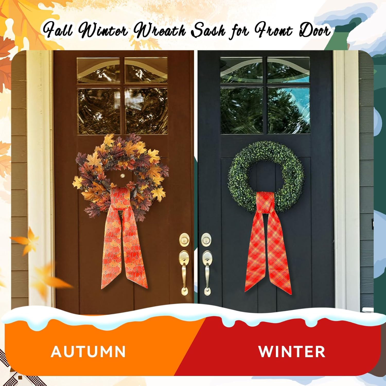 Regine Switzerland Wreath Sash Set - Sun-Proof & Water-Proof for Fall/Winter | 4.5 x 56 in, No Fading