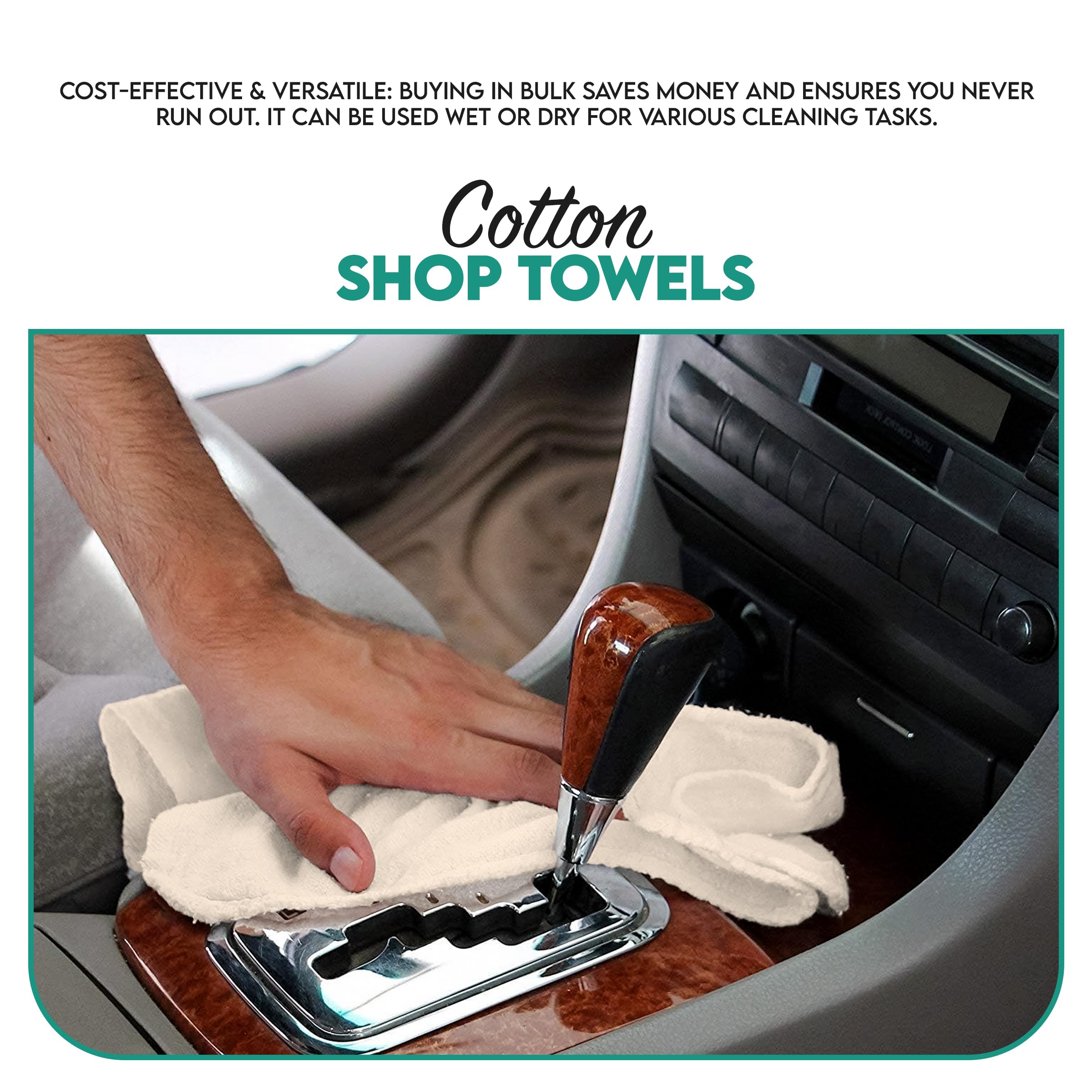 ZUPERIA Cotton Shop Towel – Multipurpose Cleaning Cloths (14" x 12" - Pack of 150 - White) Reusable Shop Rags for Automobiles, Industrial, Restaurants, Garage, and Homes