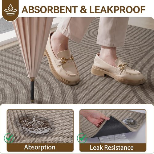 Absorbent Brown Front Door Mat by [Brand Name] - 17''x30'' Non-Slip, Washable Indoor Doormat