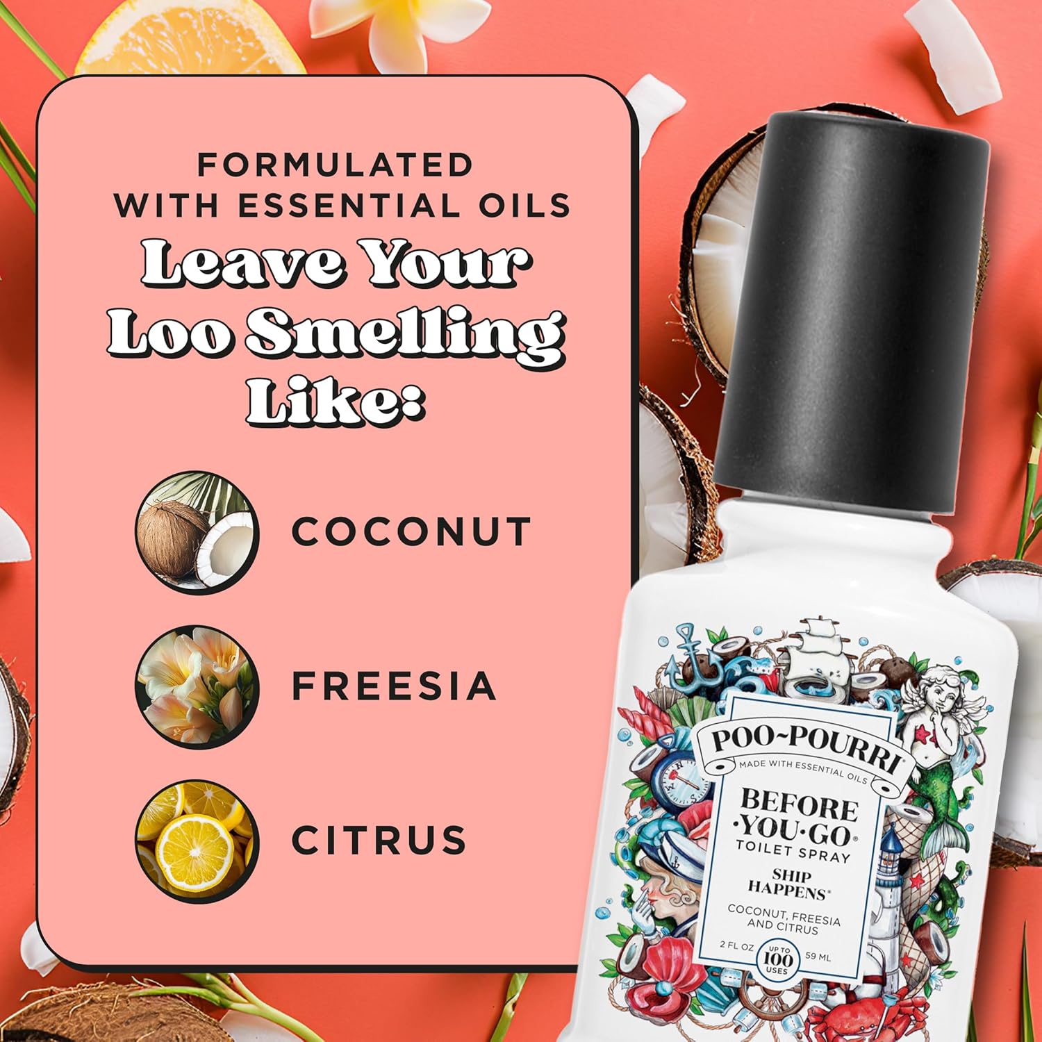 Poo-Pourri Toilet Spray - Ship Happens Scent, 2 Fl Oz | Coconut, Freesia & Citrus Freshness