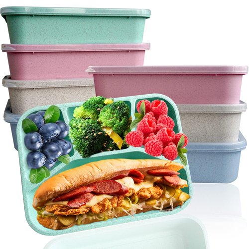 Aellabus 8 Pack Bento Box, Lunch Containers Wheat Straw Meal Prep Containers Reusable, Microwave and Dishwasher Safe Lunch Containers for Adults, Bento Lunch Box for Kids
