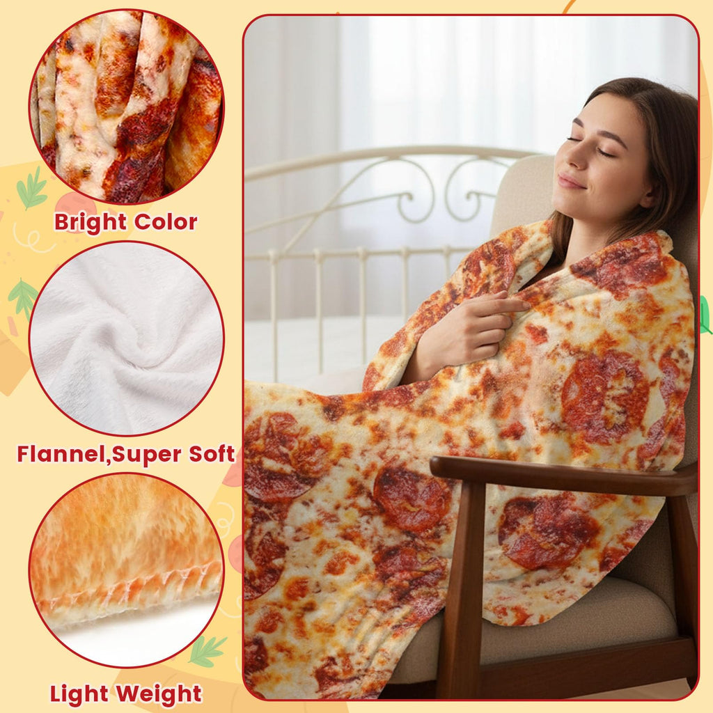 FREESOOTH Pizza Throw Blanket for Adult Kids, Novelty Round Warm Soft Tortilla Blanket for Couch Bed Funny Present, 60 Inches
