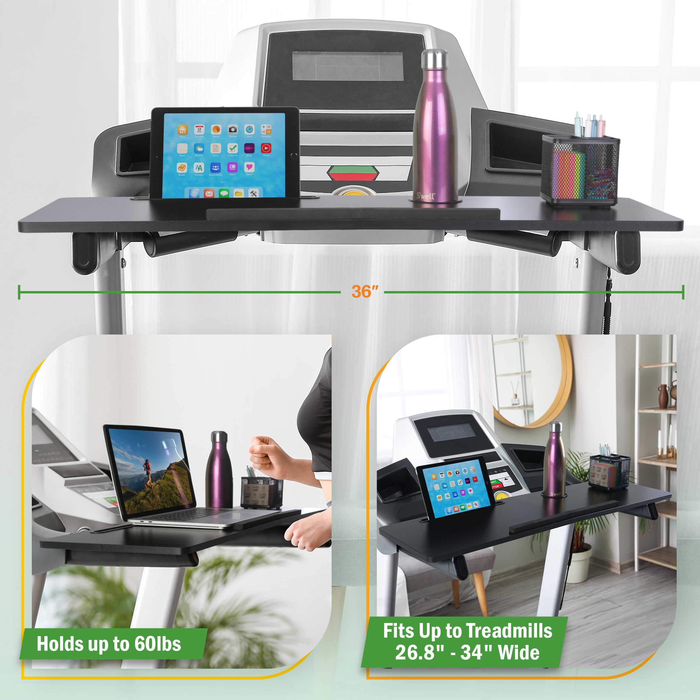 Treadmill Desk Attachment - Universal Treadmill Laptop Holder Workstation Platform for Notebooks or Laptops with Tablet or Phone Holder and Cupholder, Fits Handlebars up to 34” Wide by Wakeman (Black)