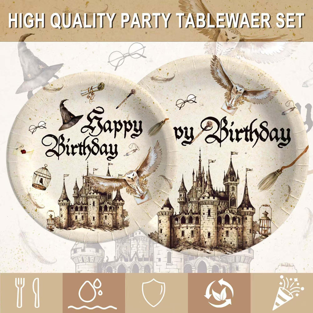 120 Pcs Magical Wizard Party Supplies for Boys Girls Witch Wizard Magic Happy Birthday Tableware Set Magical Party Plates and Napkins Kit Party Serves 20 Guests