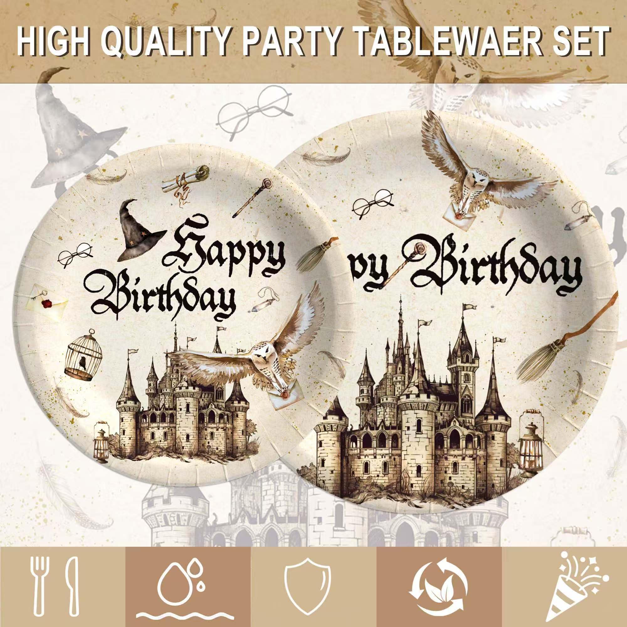 120 Pcs Magical Wizard Party Supplies for Boys Girls Witch Wizard Magic Happy Birthday Tableware Set Magical Party Plates and Napkins Kit Party Serves 20 Guests