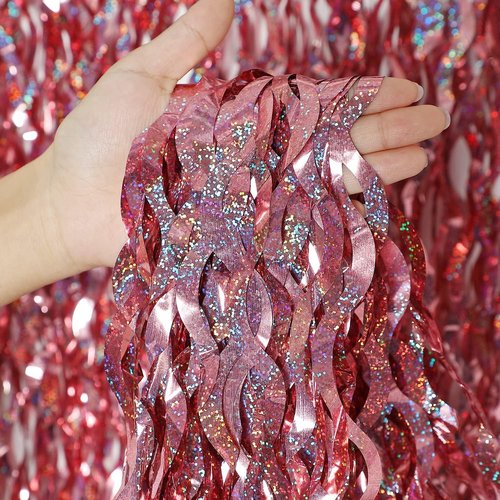 CYLMFC Tinsel Curtain - Rose Gold 3 Pack | 3.3 ft x 6.6 ft Backdrop for Birthday & Wedding Decor