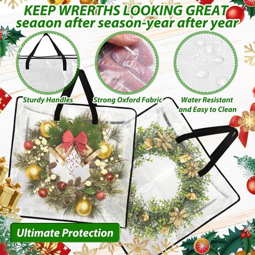 Clear Wreath Storage Container by [Brand Name] - 24 Inch with Zipper & Sturdy Handles | 8 Pack for Seasonal Decor