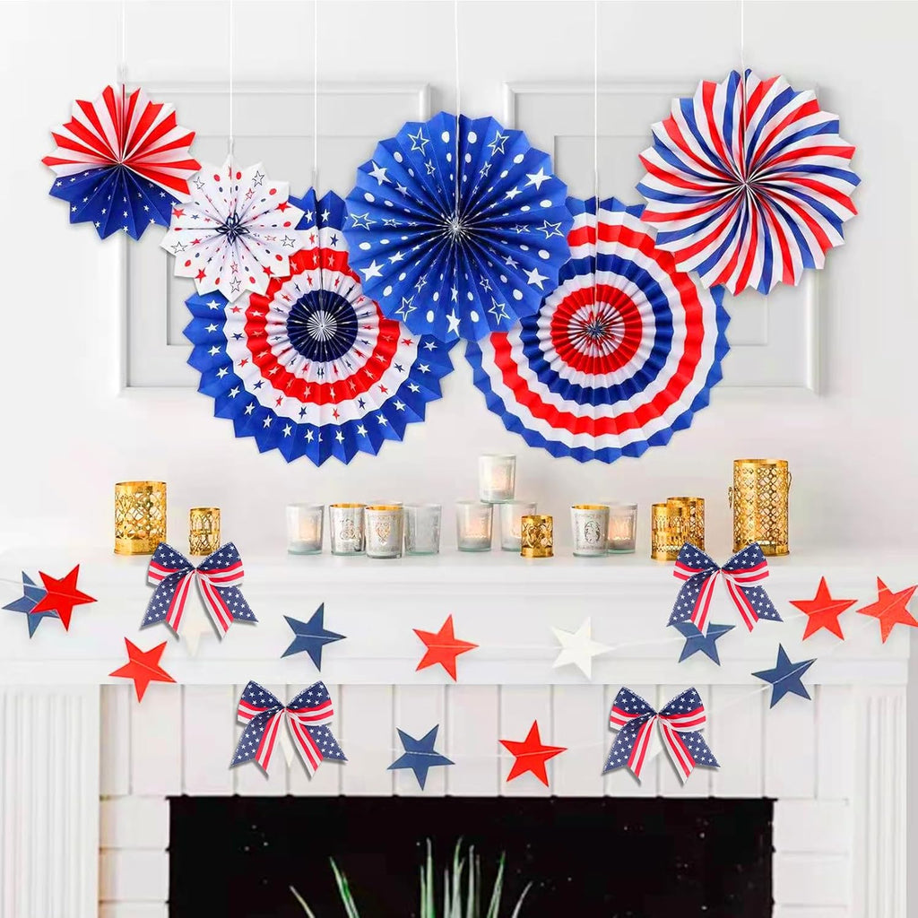 Regine Switzerland Patriotic Tree Bows - 12 Pcs 6-Inch Red, Blue & White Decorations for 4th of July & Memorial Day