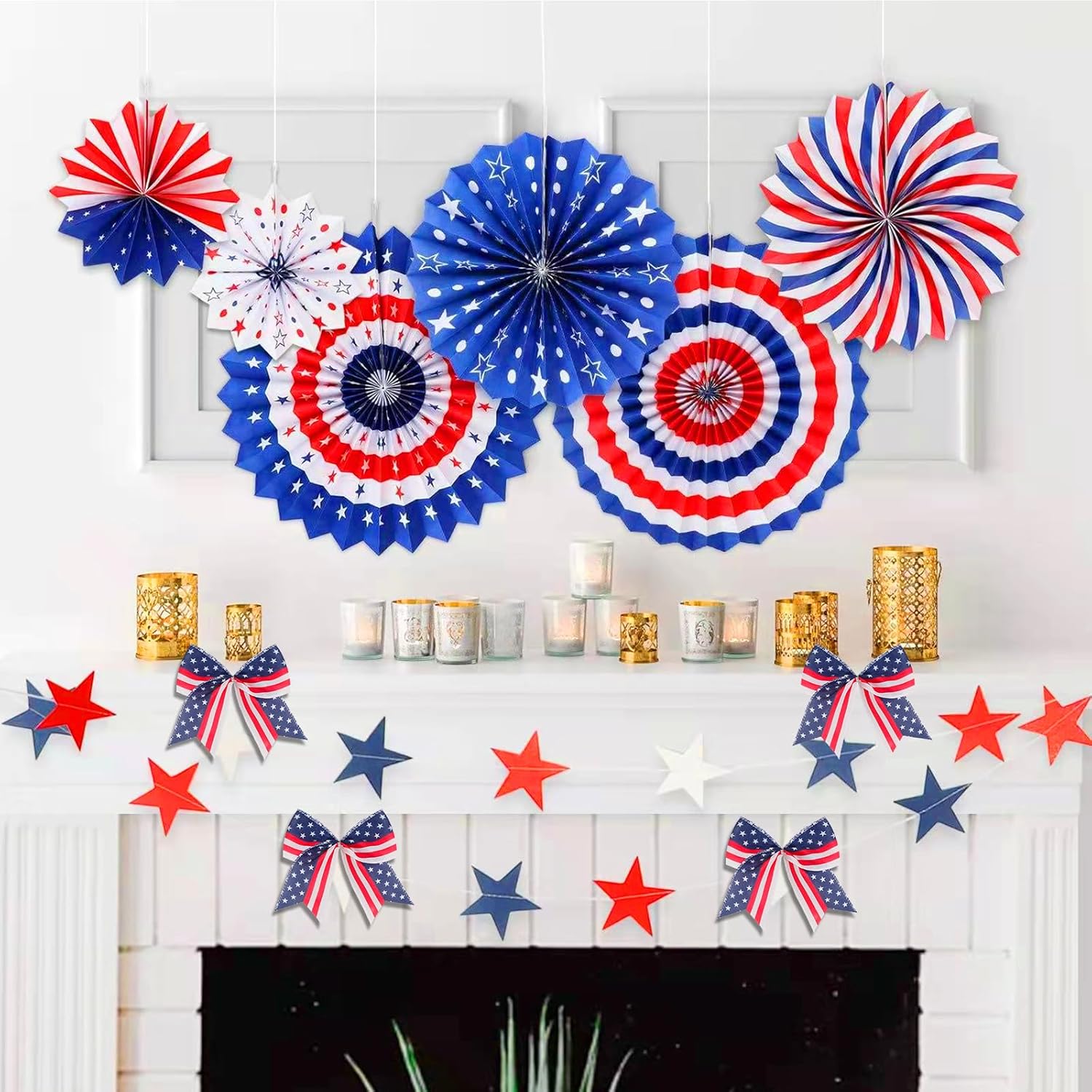 Regine Switzerland Patriotic Tree Bows - 12 Pcs 6-Inch Red, Blue & White Decorations for 4th of July & Memorial Day