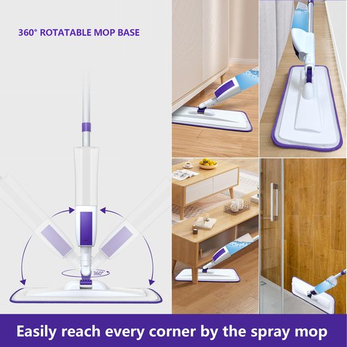 Hisucbetter Spray Mop for Floor Cleaning with 60" Extension Handle, Dry/Wet Mop with 14oz Refillable Bottle, 3 Washable Pads&5 Disposable Refills for Hardwood Laminate Tile Floor Dust Cleaning.