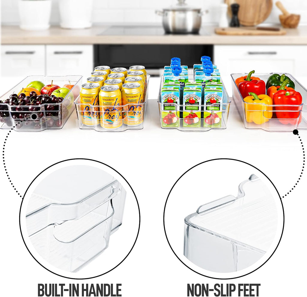 Zulay Kitchen Clear Refrigerator Organizer Bins - 4 Pack Large, BPA-Free, Durable & Shatterproof