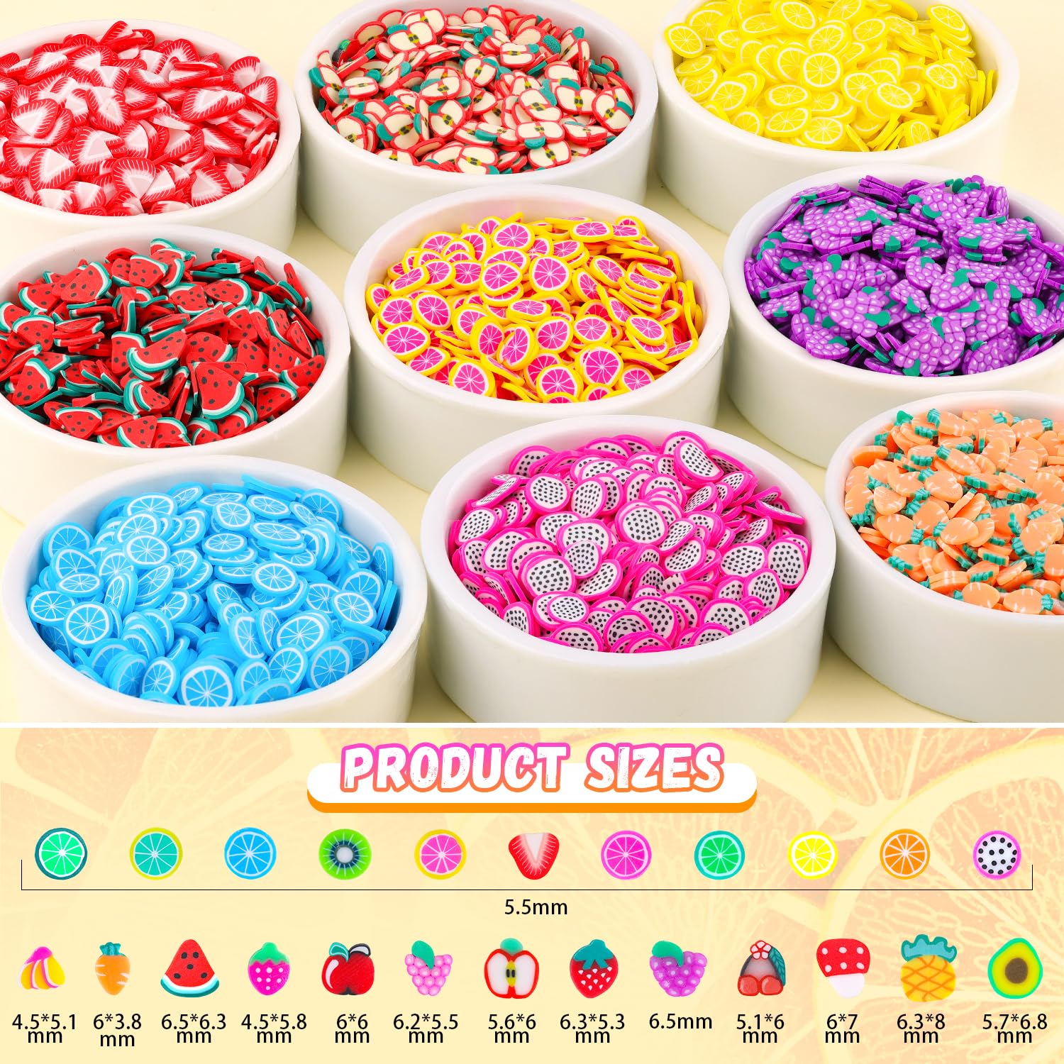 TINKRSTUFF Fruit Slice Polymer Clay Slime Add-Ins | 24-Grid Assorted Fimo Sprinkles for Nail Art & DIY Crafting
