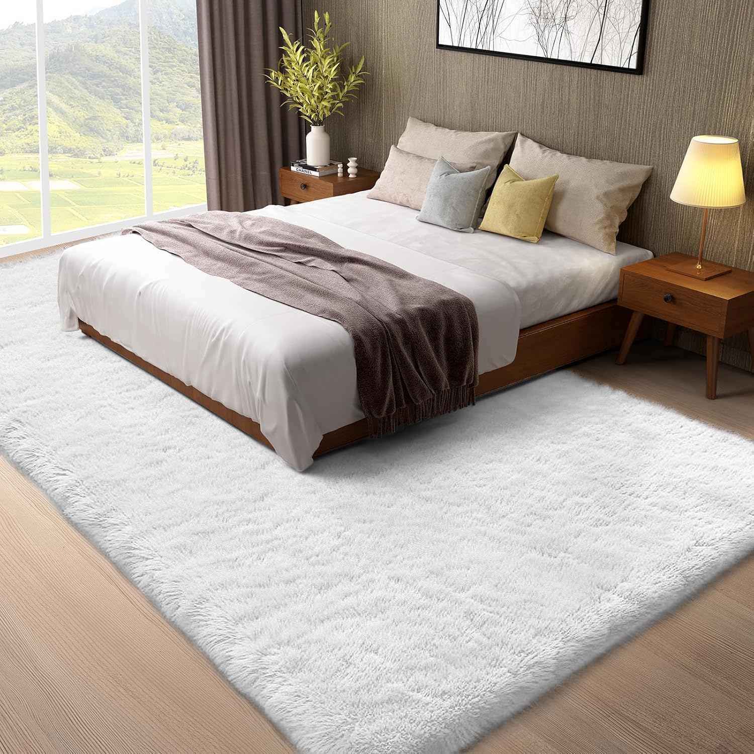 Ophanie 8x10 White Area Rug - Soft Shag Carpet for Living Room & Nursery | Ivory Home Decor