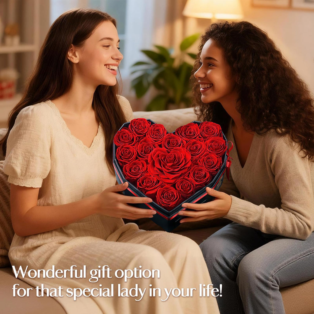 MARTINE MALL 17 Forever Flowers for Delivery, Mothers Day Birthday Gifts for Women Mom Glitter Preserved Real Roses in a Box Gifts for Girlfriend Wife Lasting Eternal Flowers with Necklace, Red