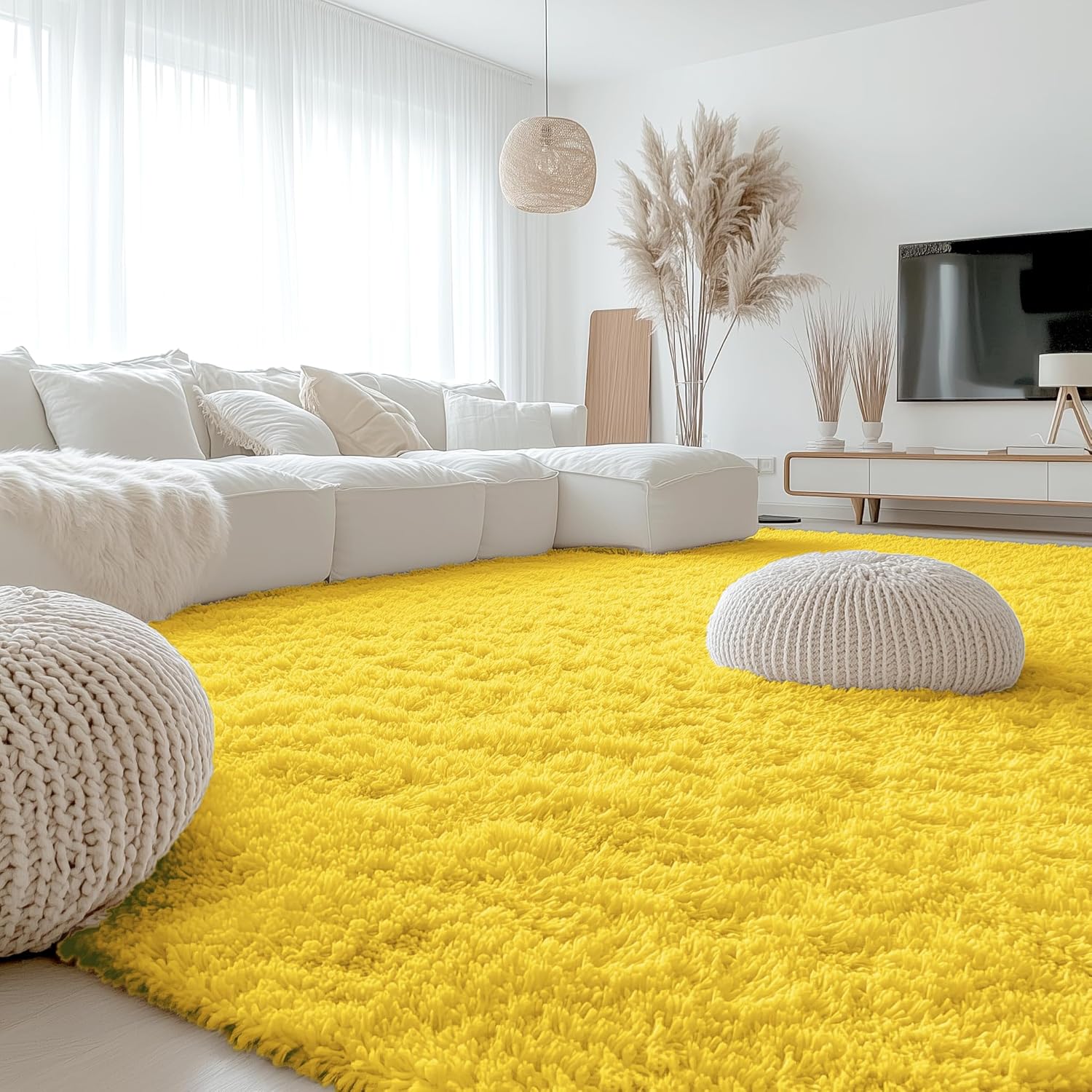 OLANLY Large Area Rug - Soft Fluffy Shaggy Carpet for Living Room & Bedroom | 9x12, Yellow