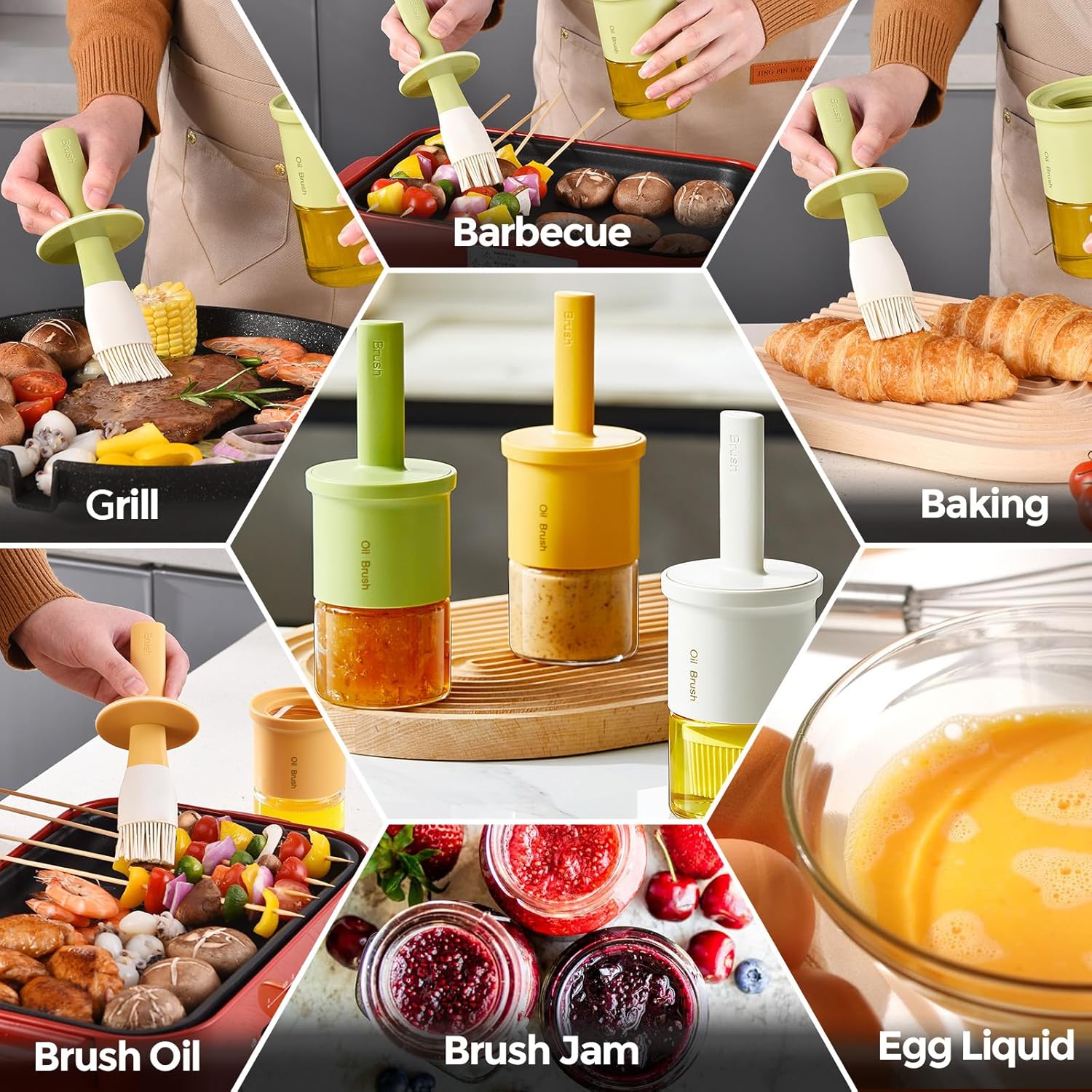 YARRAMATE Oil Dispenser with Brush - 300ml Glass Bottle for Kitchen | Silicone Basting Brush in Creamy White