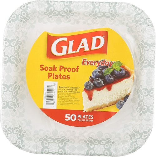 Glad Heavy Duty Paper Plates - Soak Proof & Cut Proof Disposable Plates | 7 Inch, Grey Victorian Pattern, 50 Count