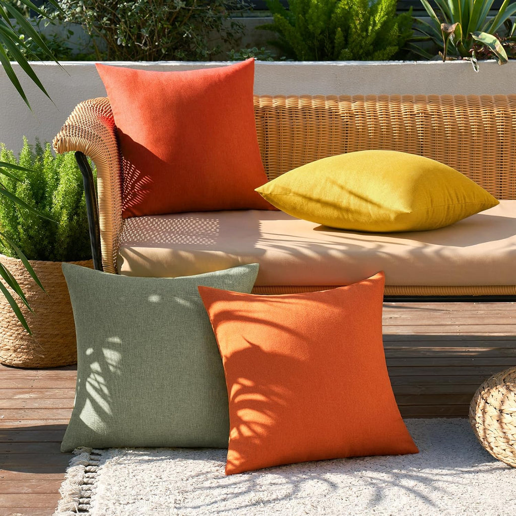 MIULEE Decorative Outdoor Throw Pillow Covers - Waterproof Linen Cushion Cases | Pack of 4, 18x18 inch, Rust Green for Halloween & Patio